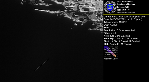 Occultazione Kap Geminorum dalla Luna Occultazione Kap Geminorum dalla Luna